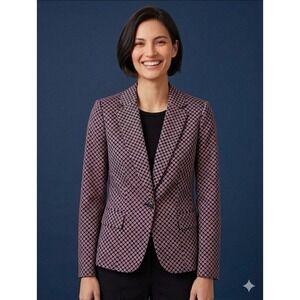 Michael Kors Womens Blazer Jacket Coat Circle Print In Navy/Red/White Size 6 EUC